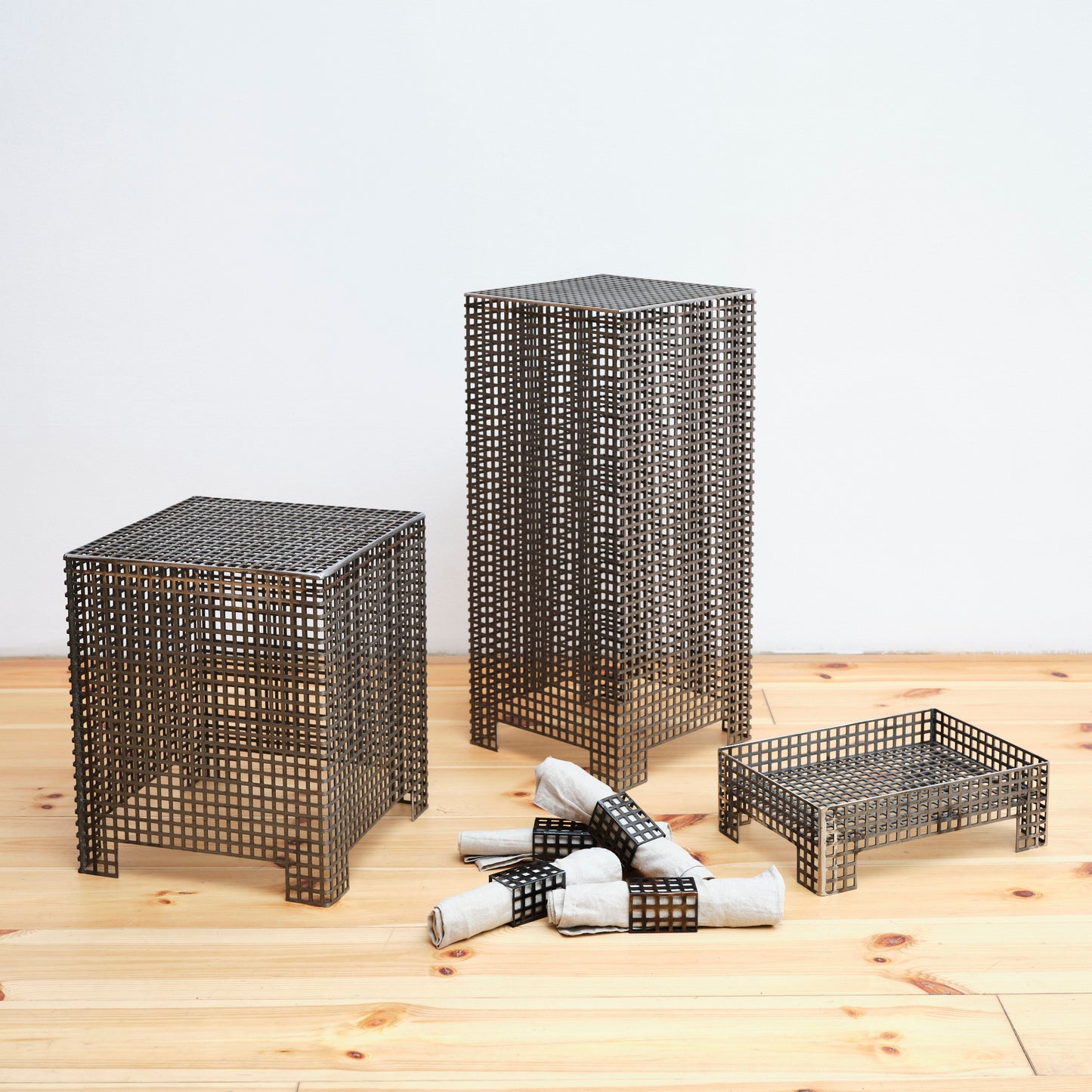 Steel grid pedestal, high, by Lisa Reiser
