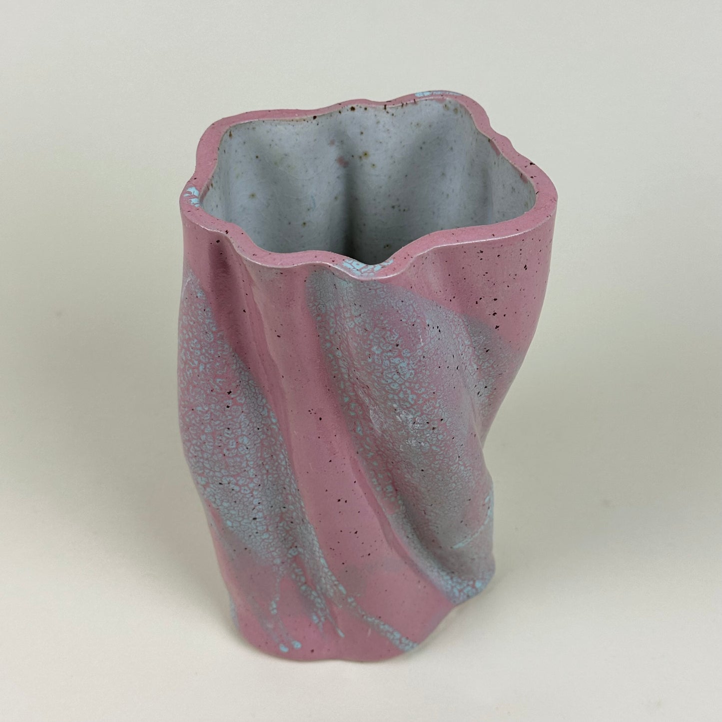Ceramic vase, pink and light blue, by Astrid Öhman