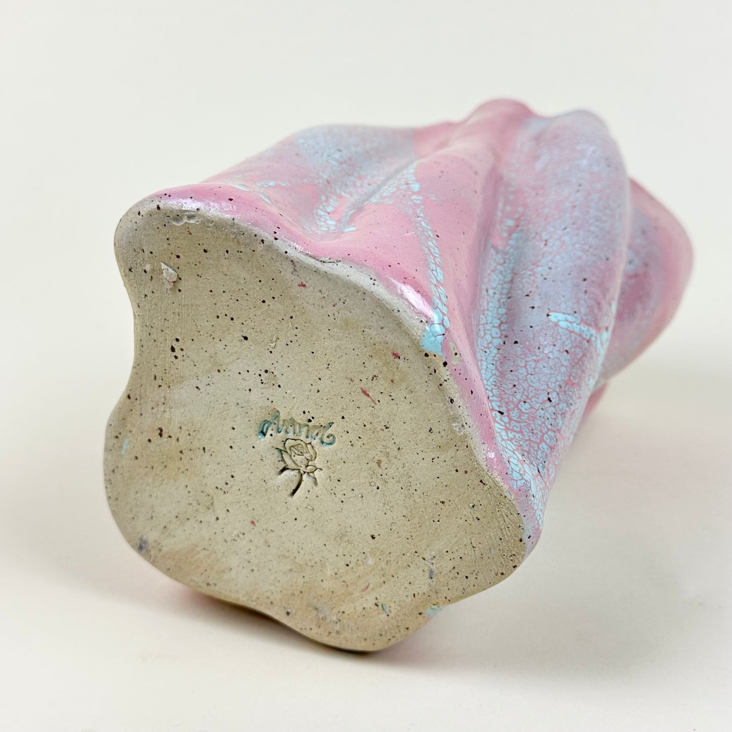 Ceramic vase, pink and light blue, by Astrid Öhman