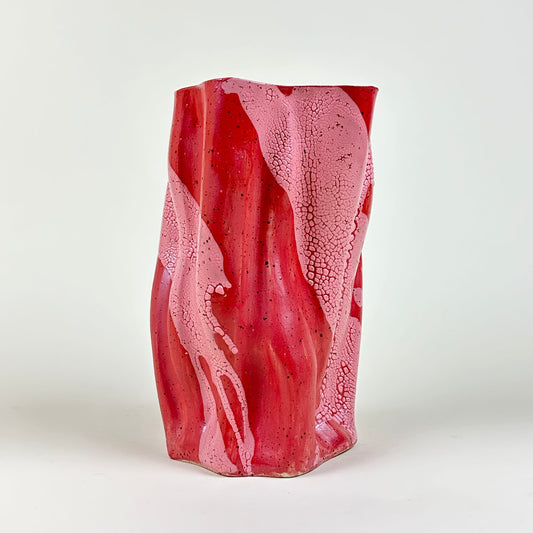Ceramic vase, red and pink, by Astrid Öhman