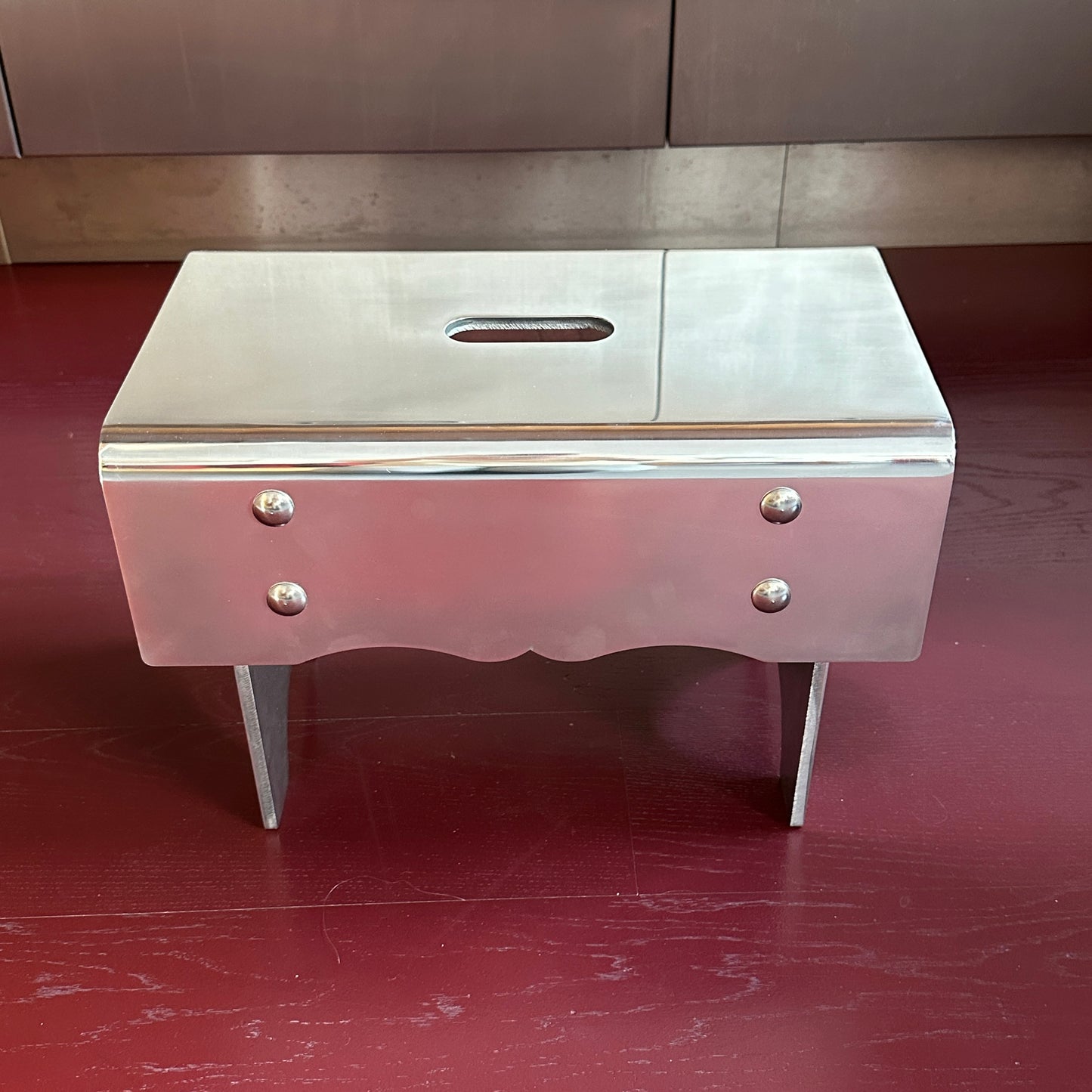 "Alumoge" milk stool in aluminum by Anna Levander
