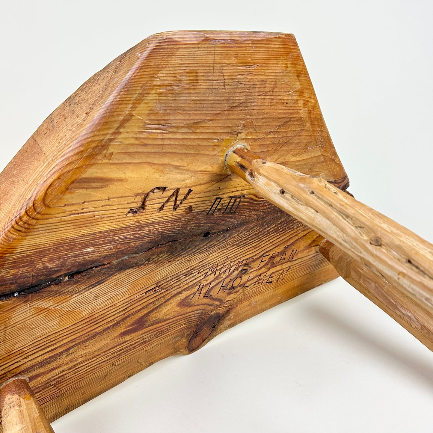 Low wooden freeform stool, vintage
