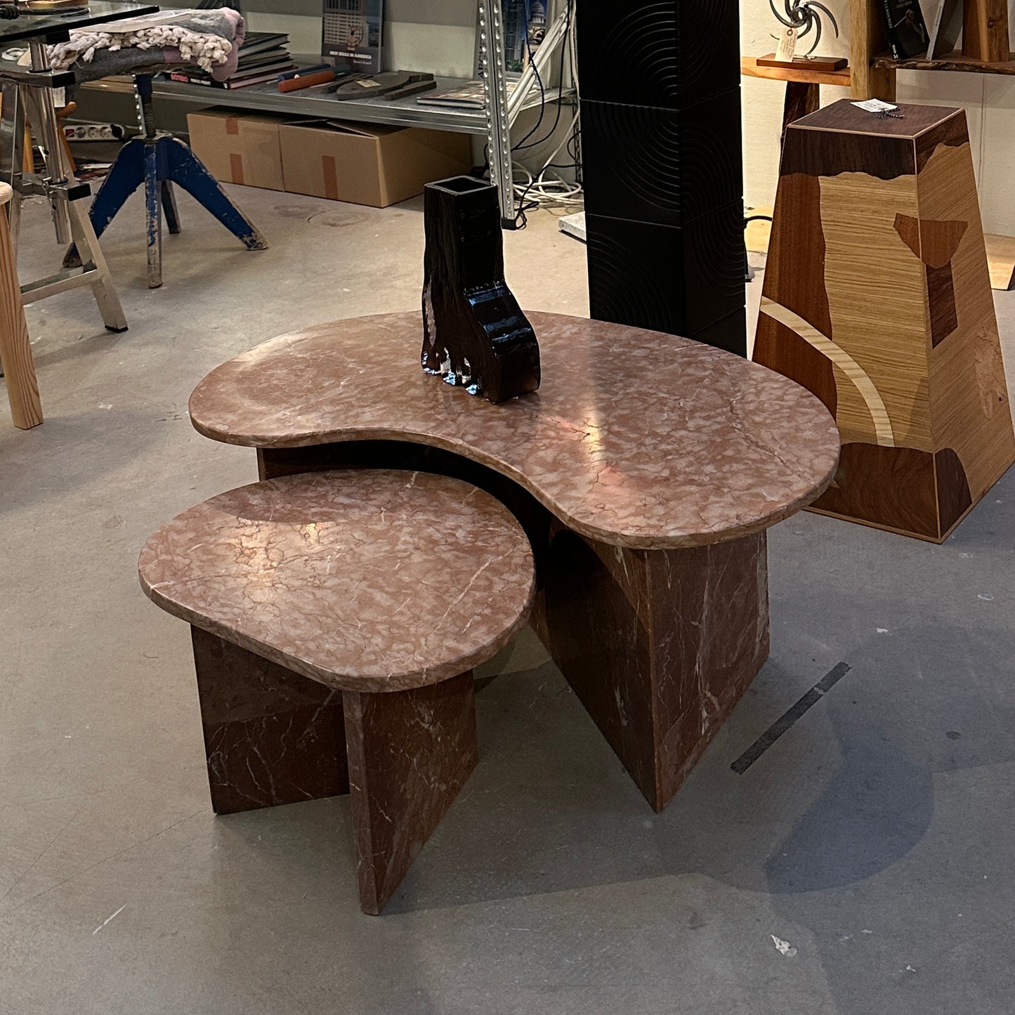 Coffee table duo in marble by Public Studio