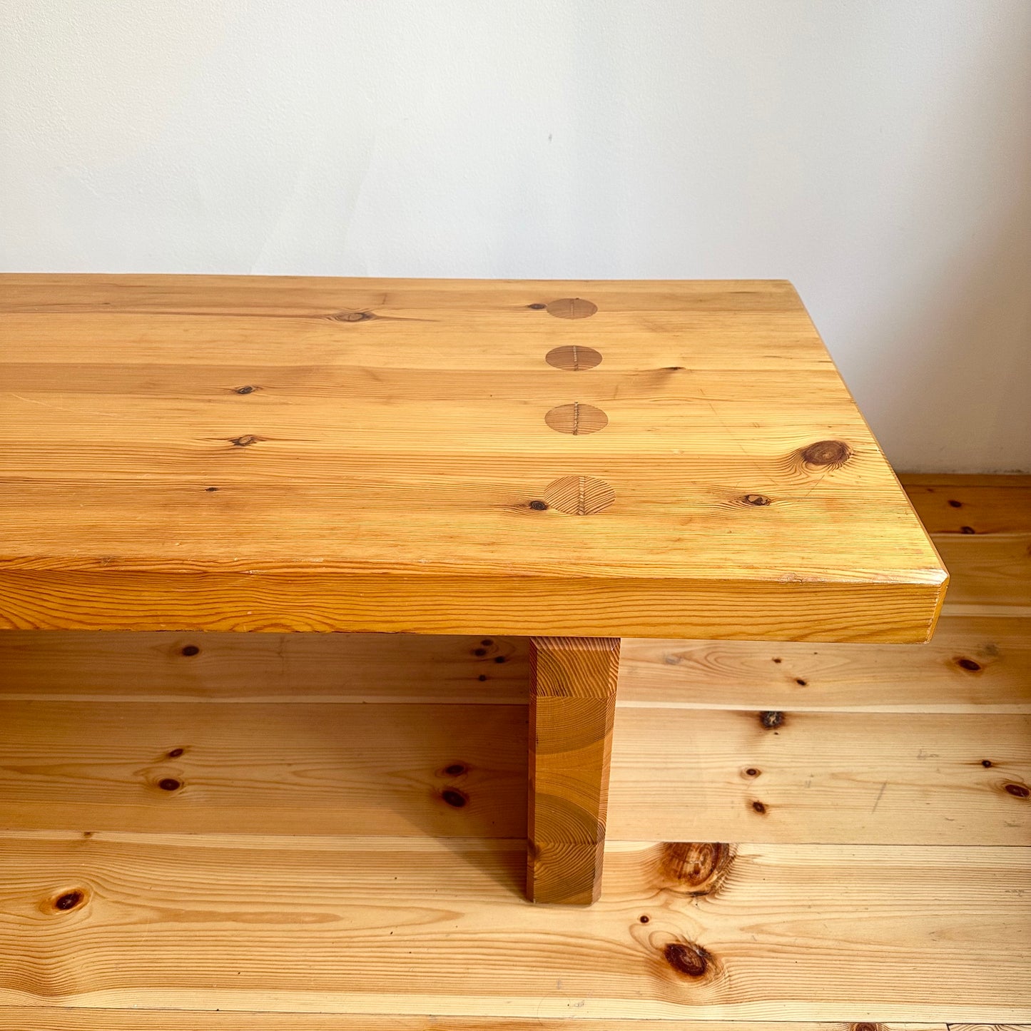 Wooden bench / coffee table by Roland WIlhelmsson
