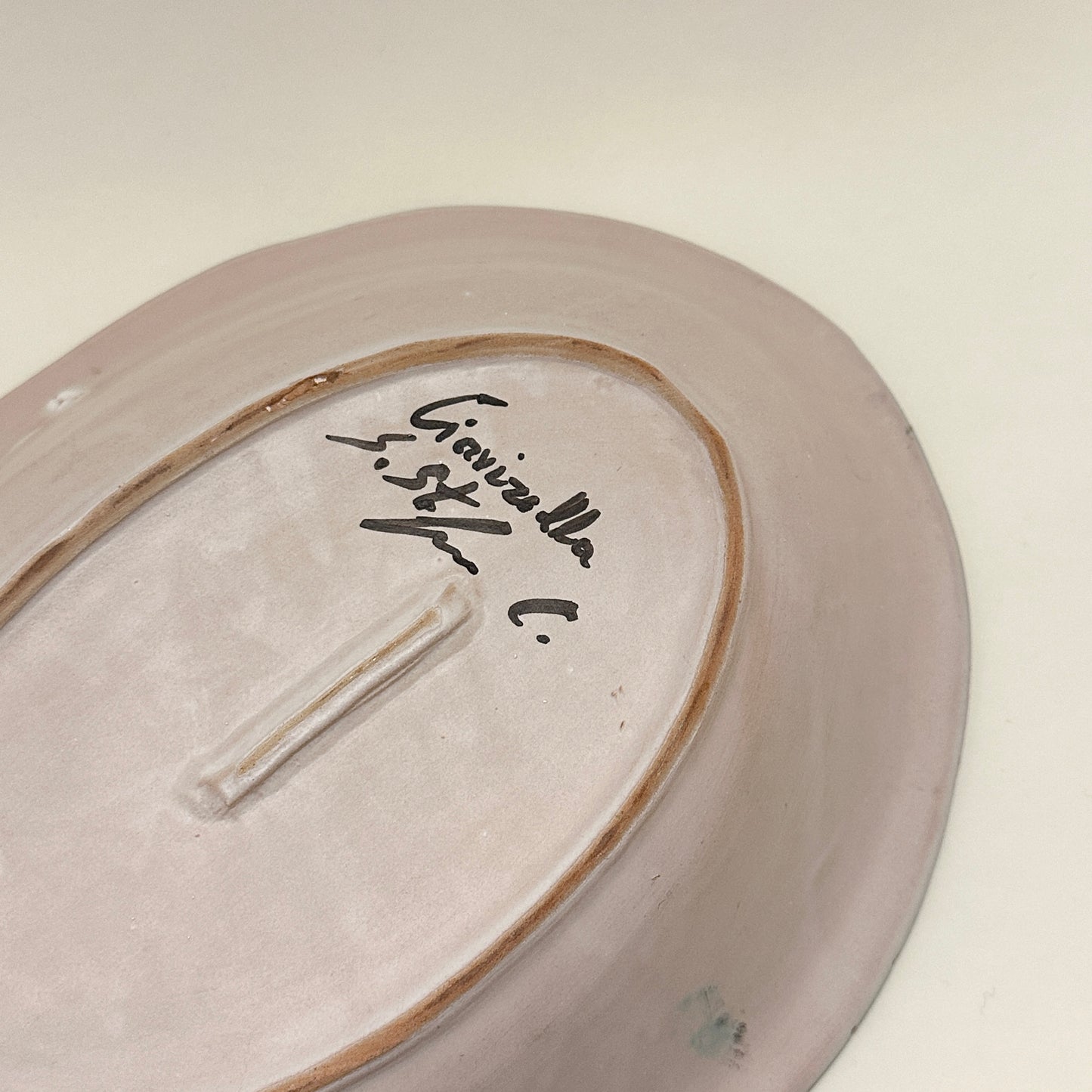 Vintage Italian ceramic hand-painted serving bowl (green/blue)