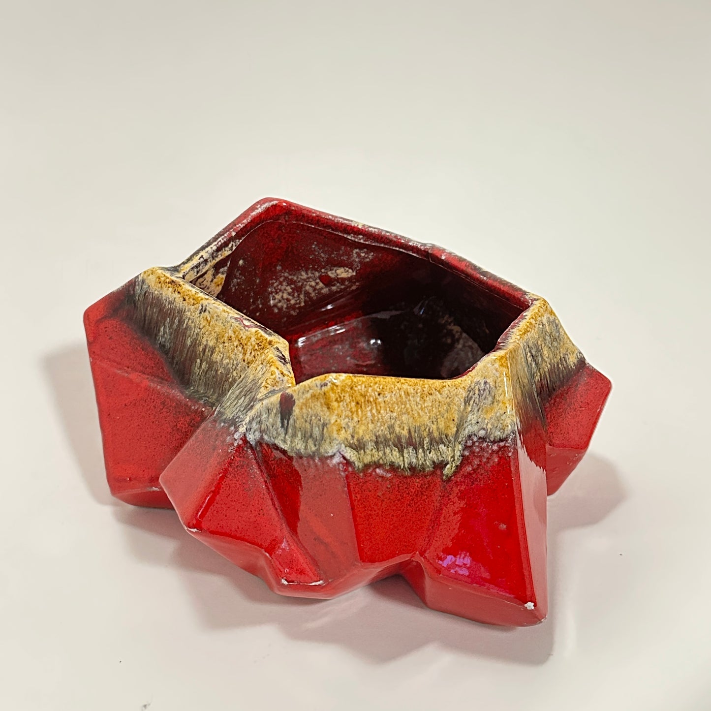 Red beige brown ceramic bowl, vintage