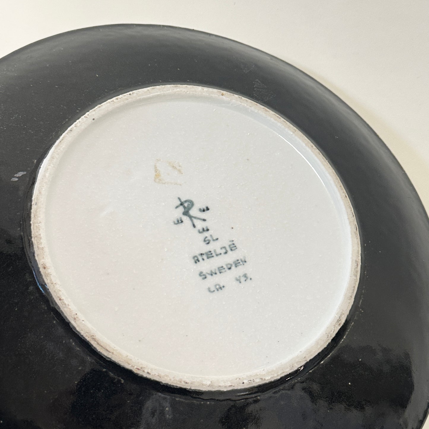 Large black and blue ceramic plate, vintage