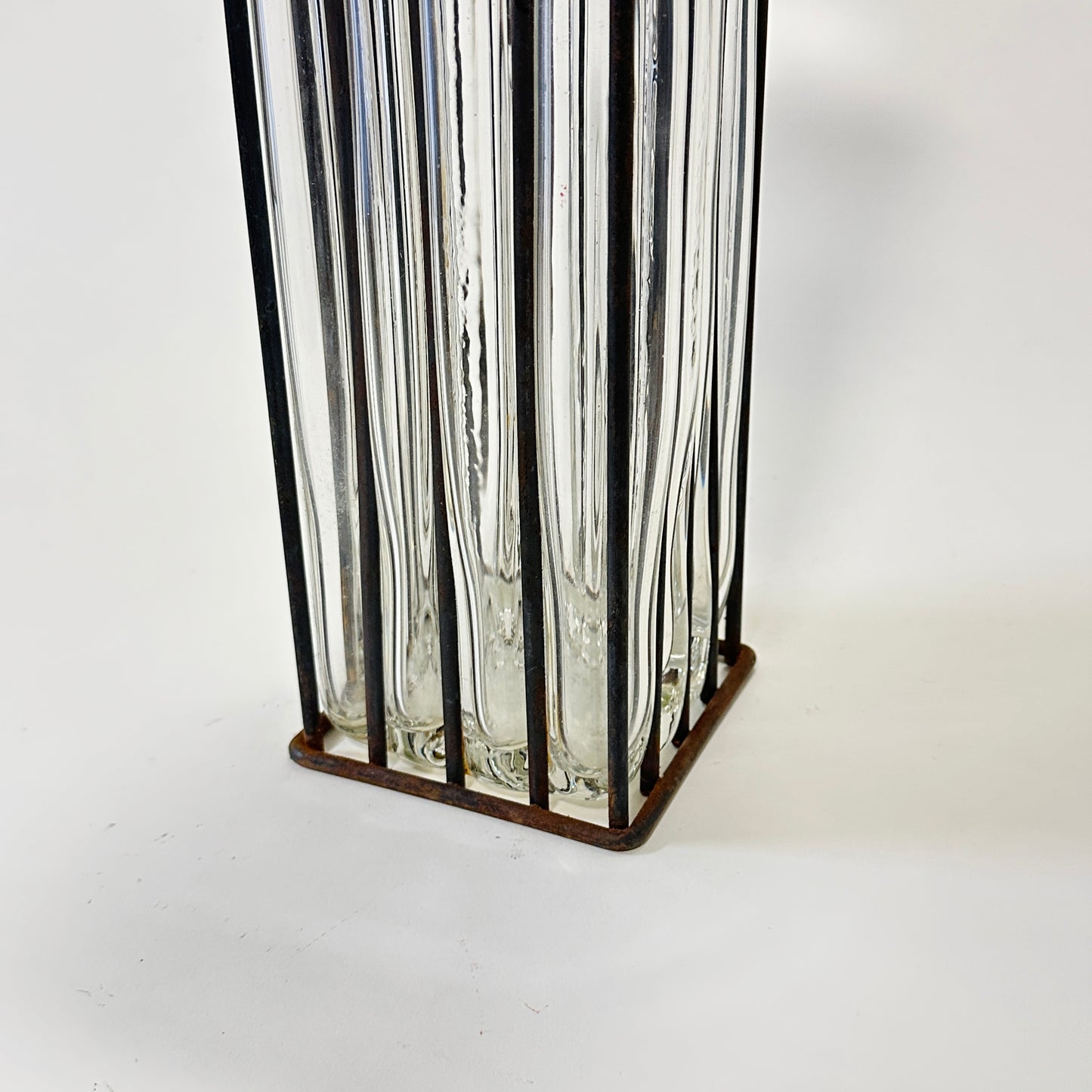 Vintage glass vase with metal cast