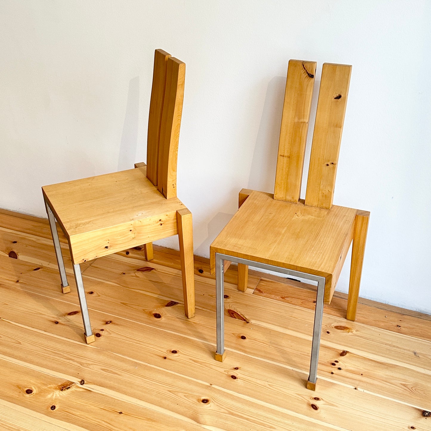 Pair of wood and metal chairs, vintage