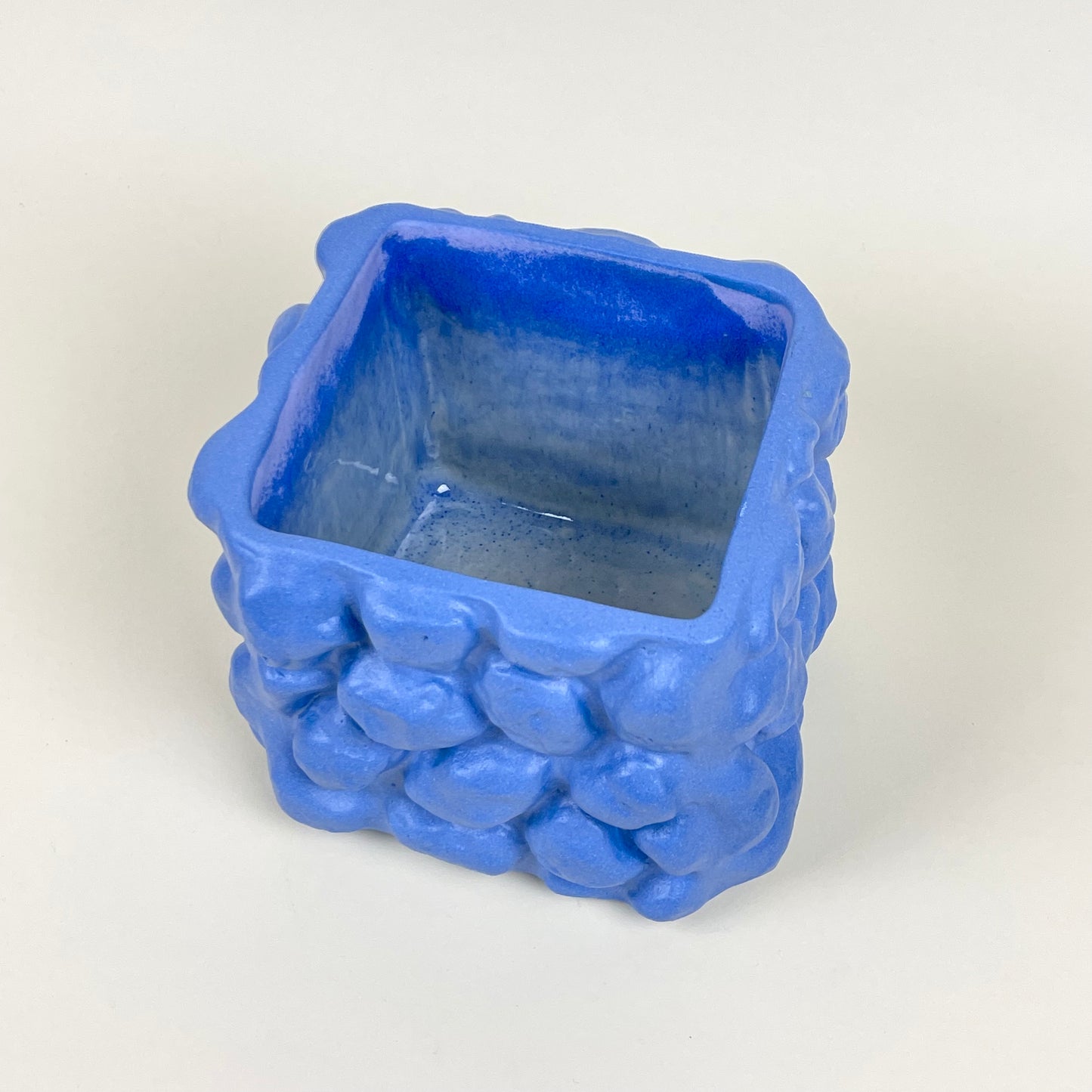 Blue stoneware pot by Emma Friberg