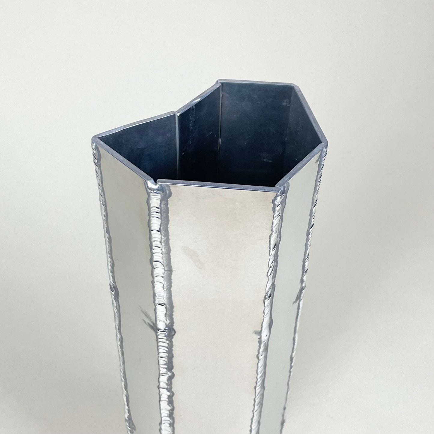 "AL13", welded aluminum vase by Julia Jutterström
