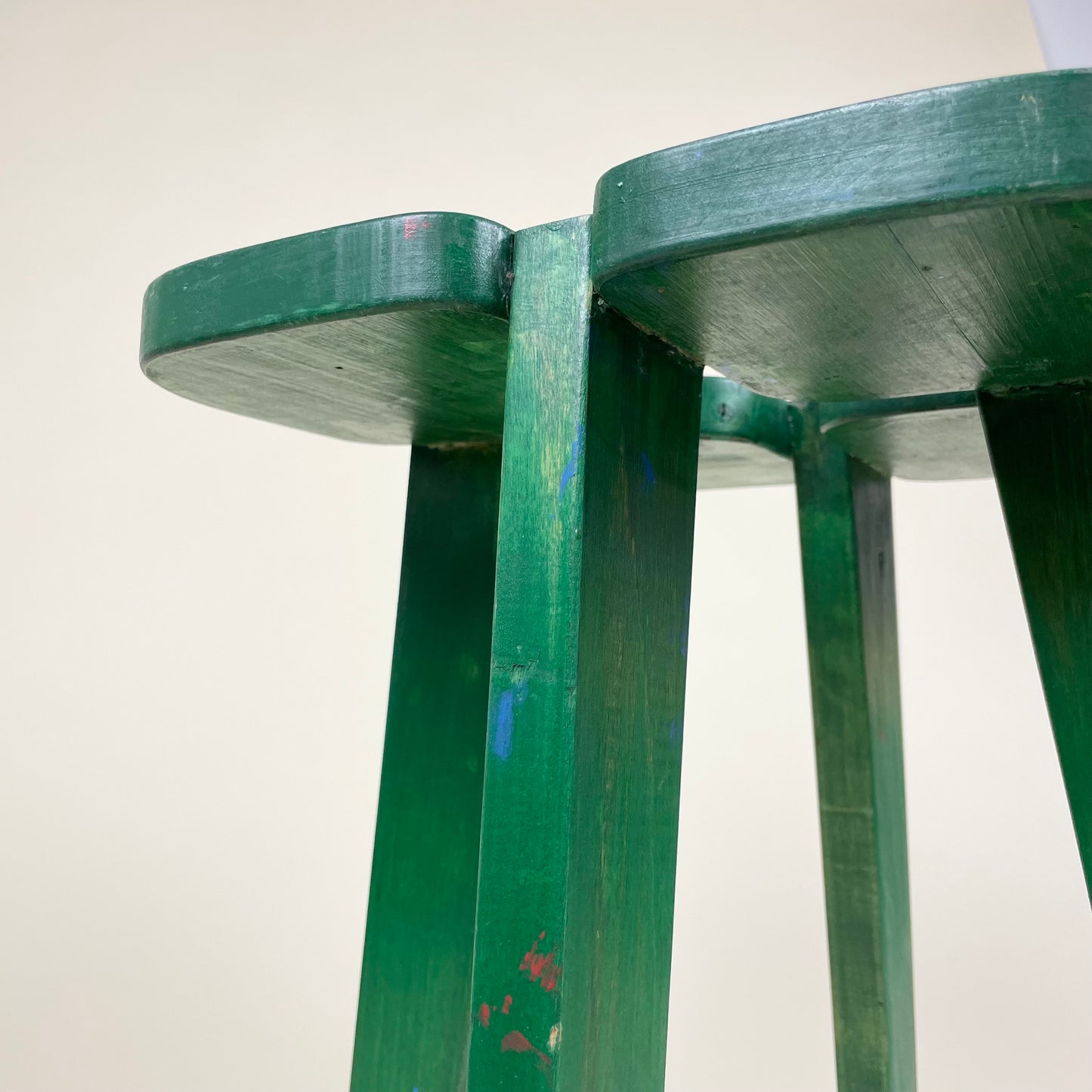 Vintage green wooden pine stool
