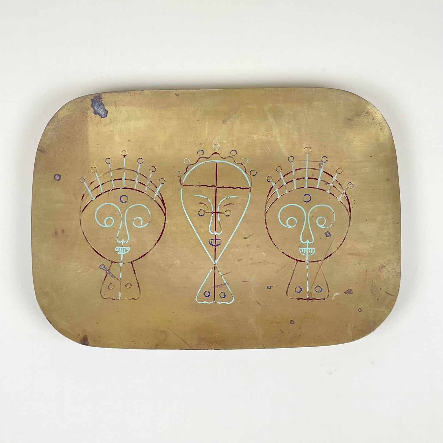 Vintage brass plate w faces