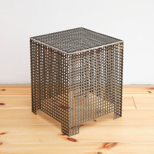 Steel grid pedestal, low, by Lisa Reiser