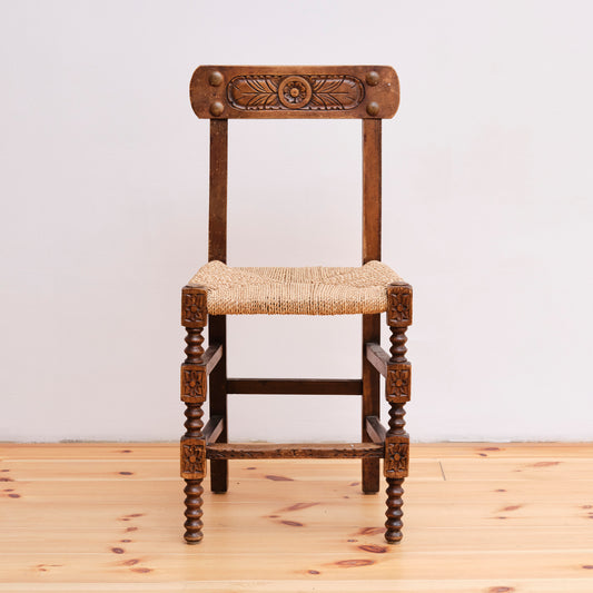 Wooden chair with flower, vintage