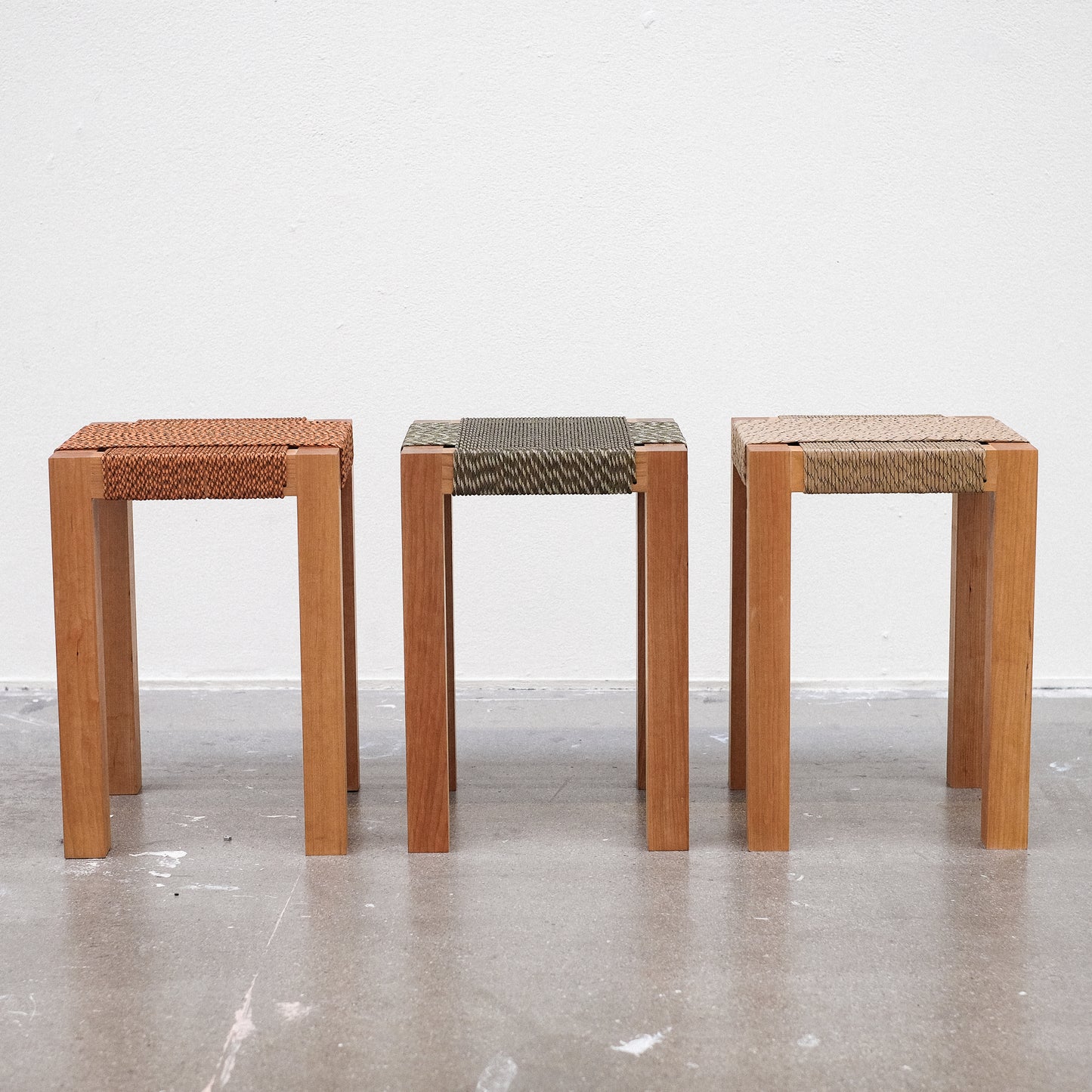 Stool (cherry wood / beige cord) by Aksel Hahn