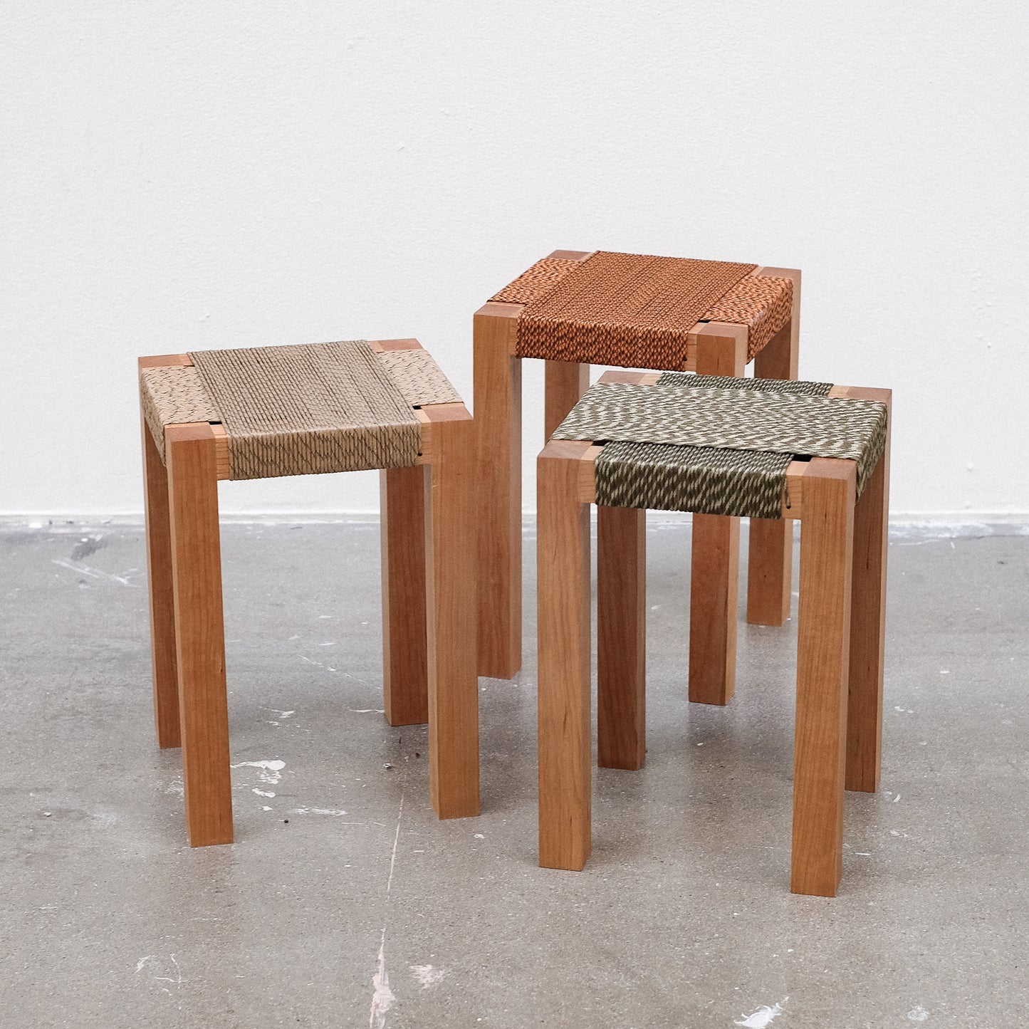 Stool (cherry wood / green cord) by Aksel Hahn
