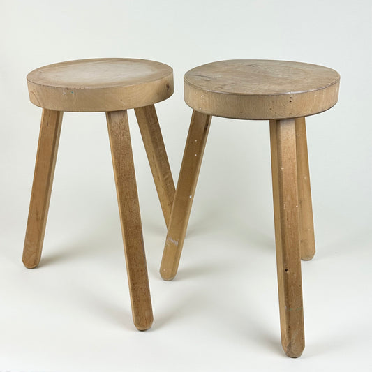 Pair of wooden elm stools, vintage