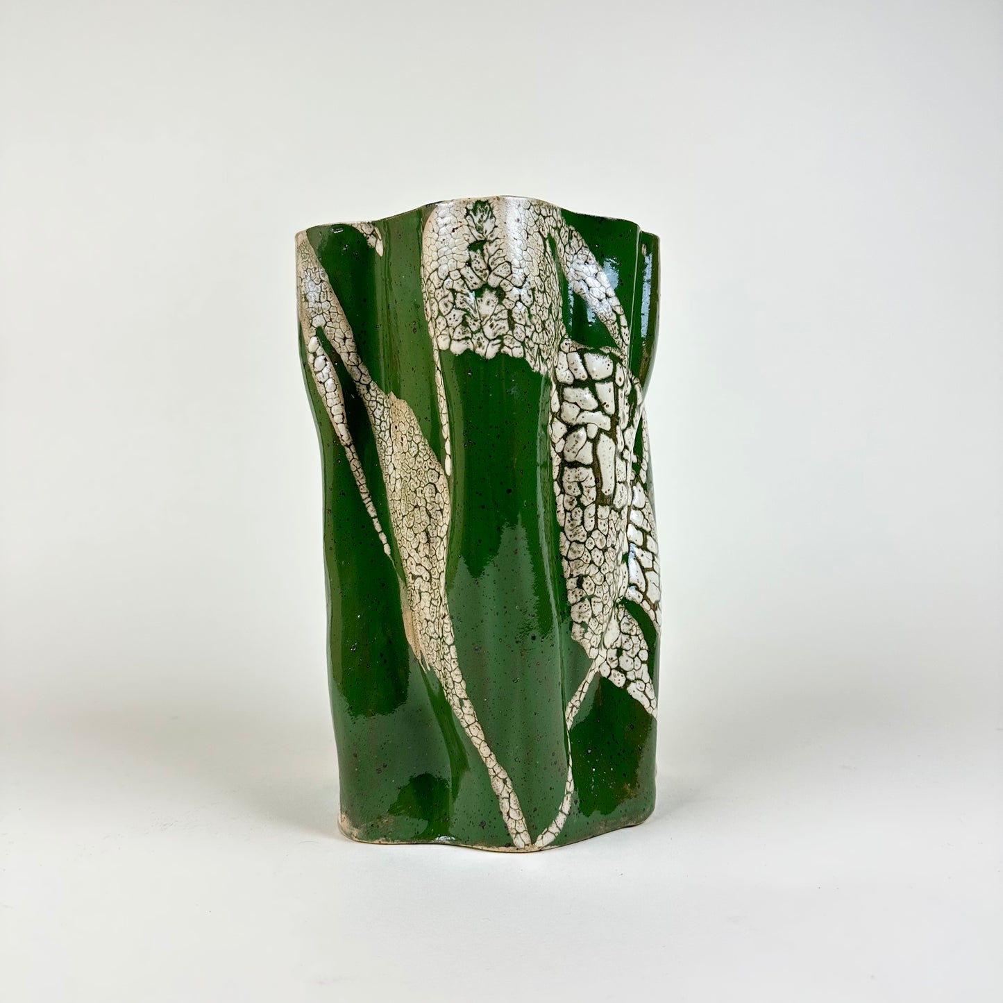 Ceramic vase, green and white, by Astrid Öhman