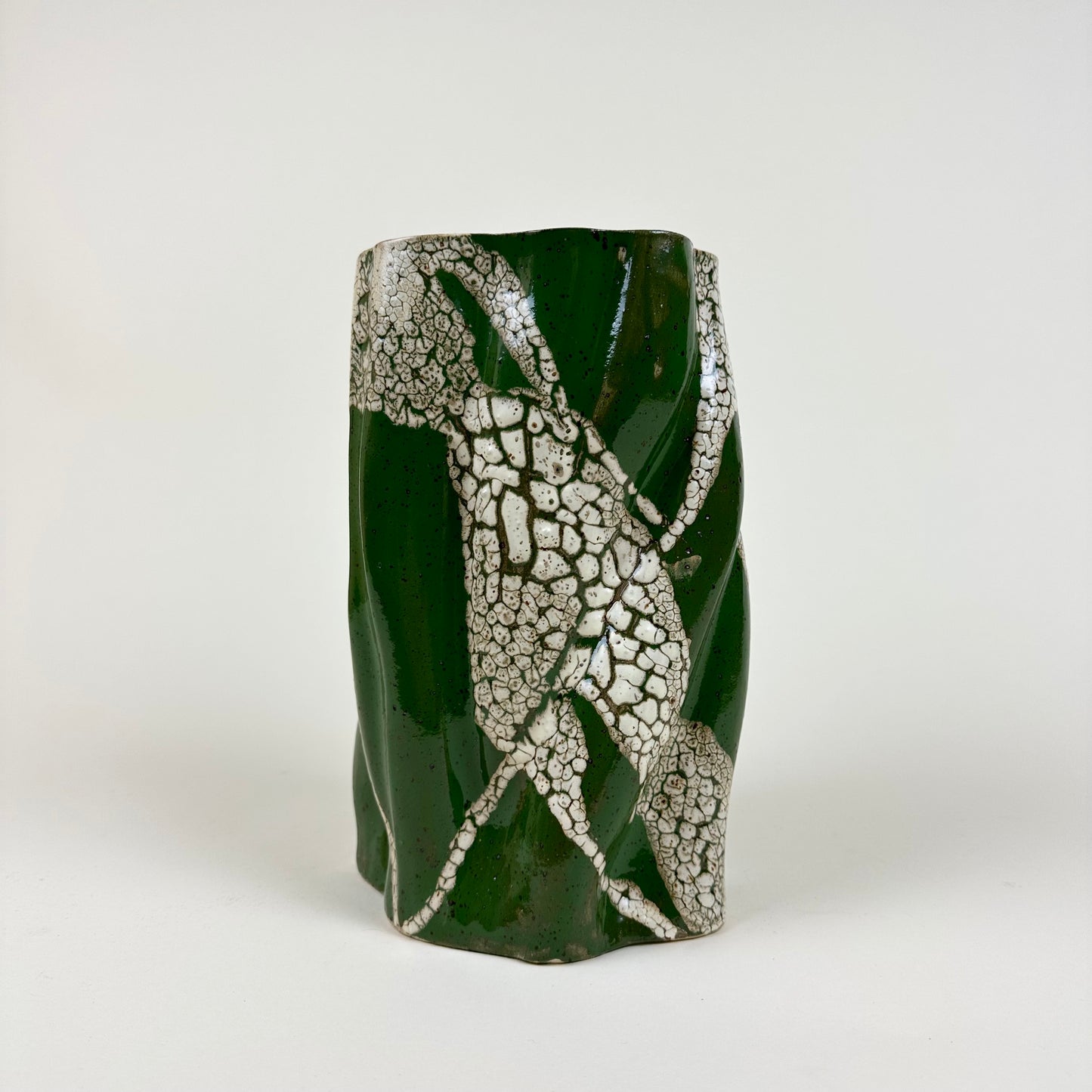 Ceramic vase, green and white, by Astrid Öhman