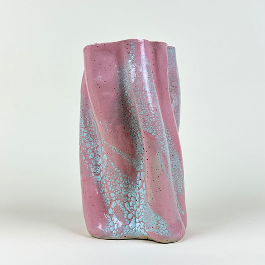 Ceramic vase, pink and light blue, by Astrid Öhman