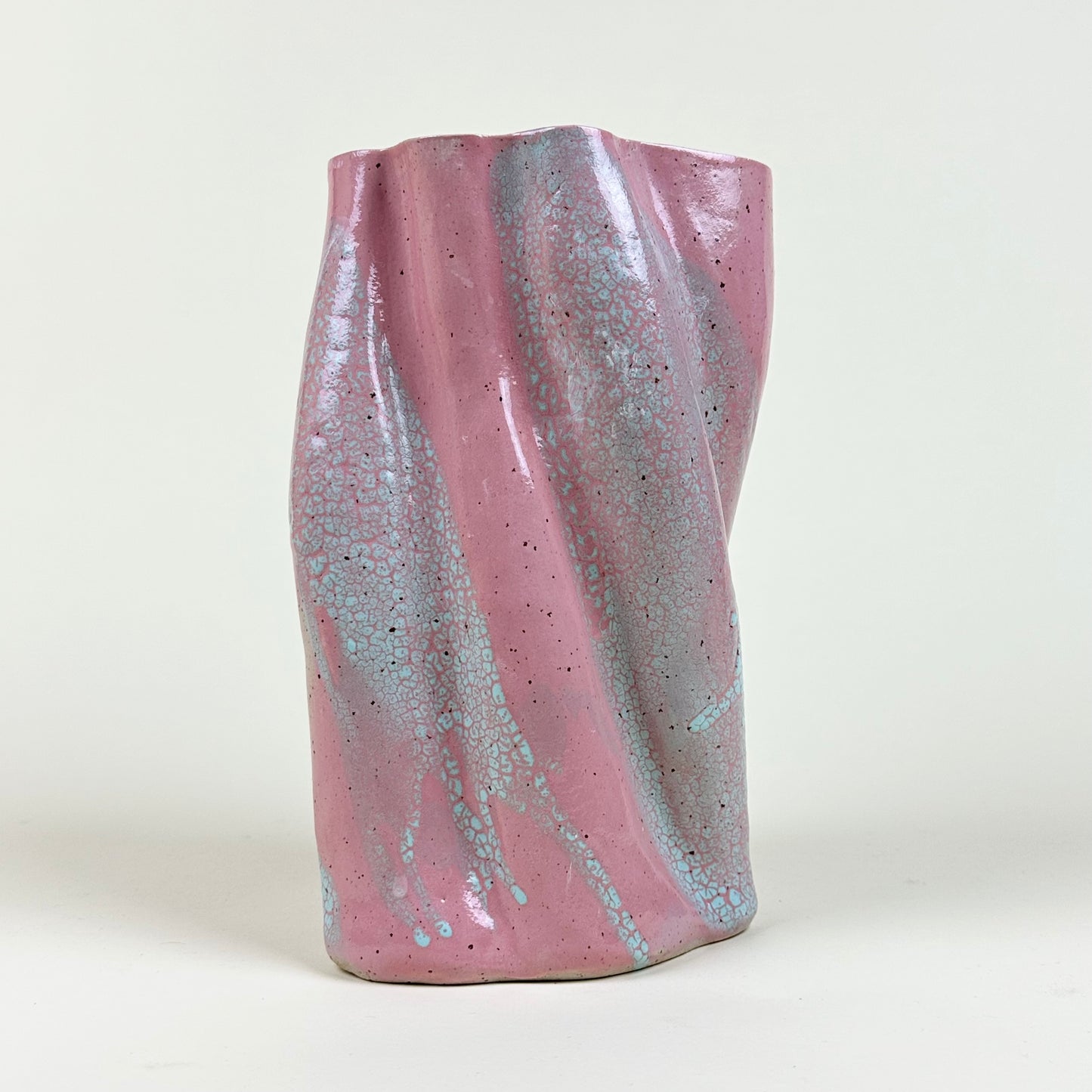 Ceramic vase, pink and light blue, by Astrid Öhman