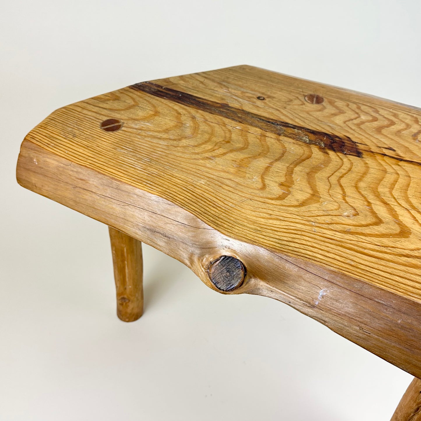 Low wooden freeform stool, vintage