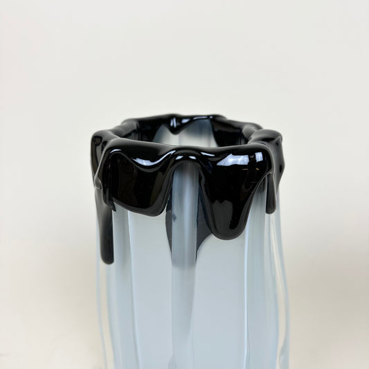 White and black glass vase by Silje Lindrup