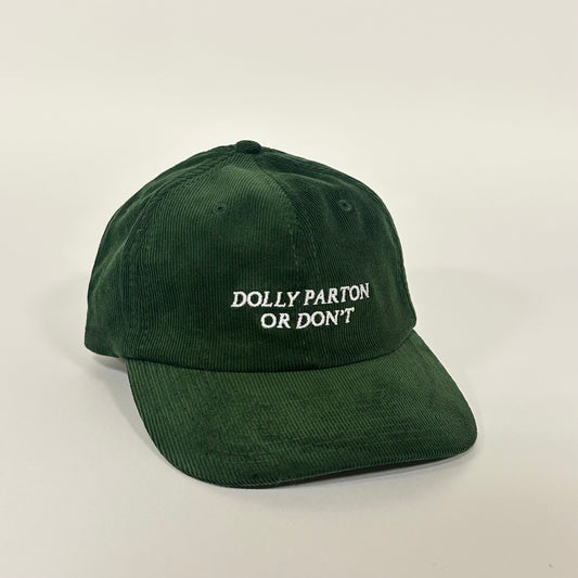 Hat, Dolly Parton or Don't, green corduroy/white