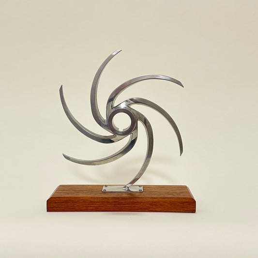 "Sun" sculpture in metal on wood base, vintage