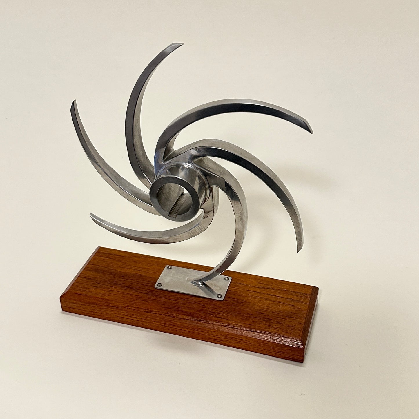 "Sun" sculpture in metal on wood base, vintage