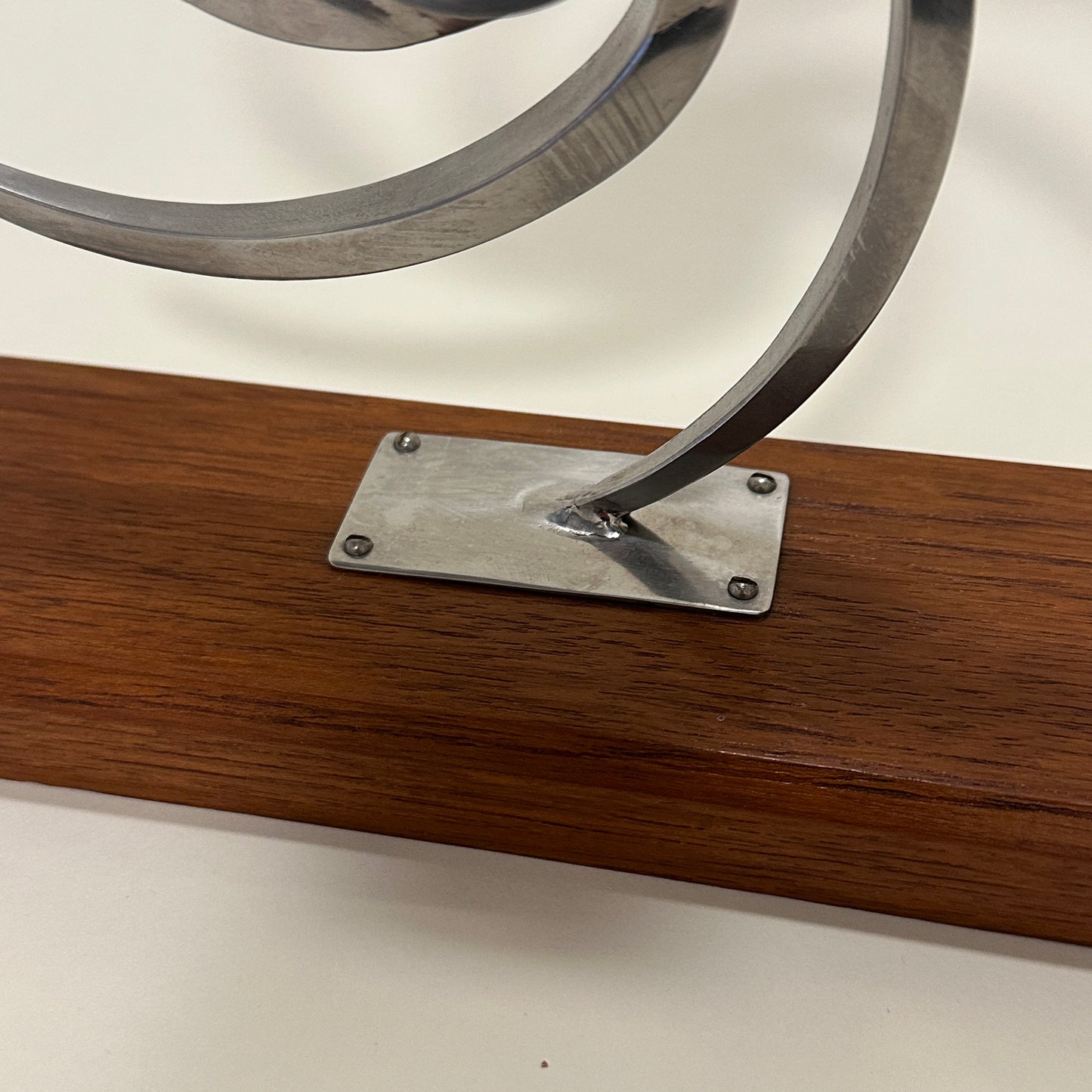 "Sun" sculpture in metal on wood base, vintage