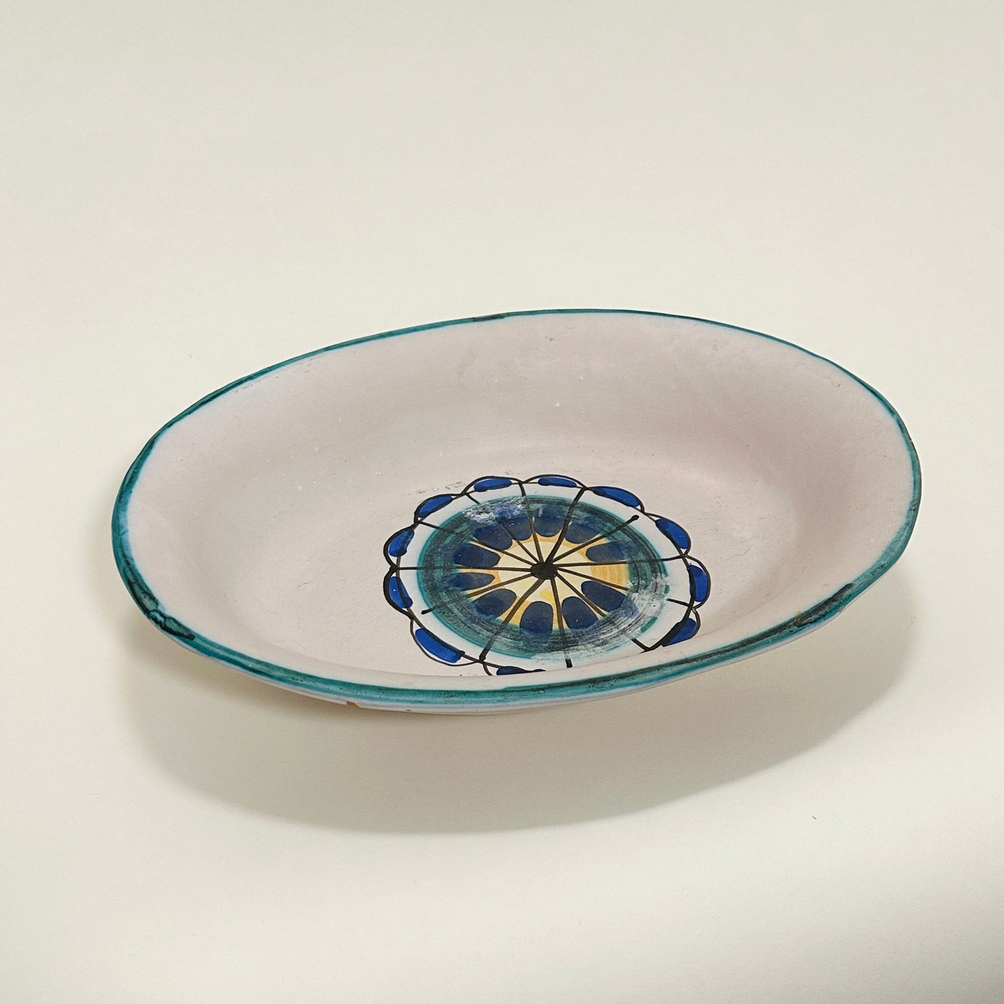 Vintage Italian ceramic hand-painted serving bowl (green/blue)