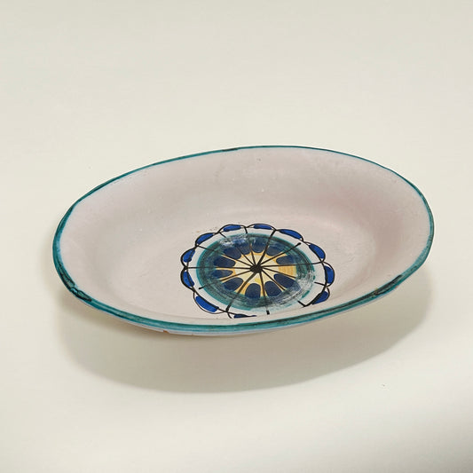 Vintage Italian ceramic hand-painted serving bowl (green/blue)