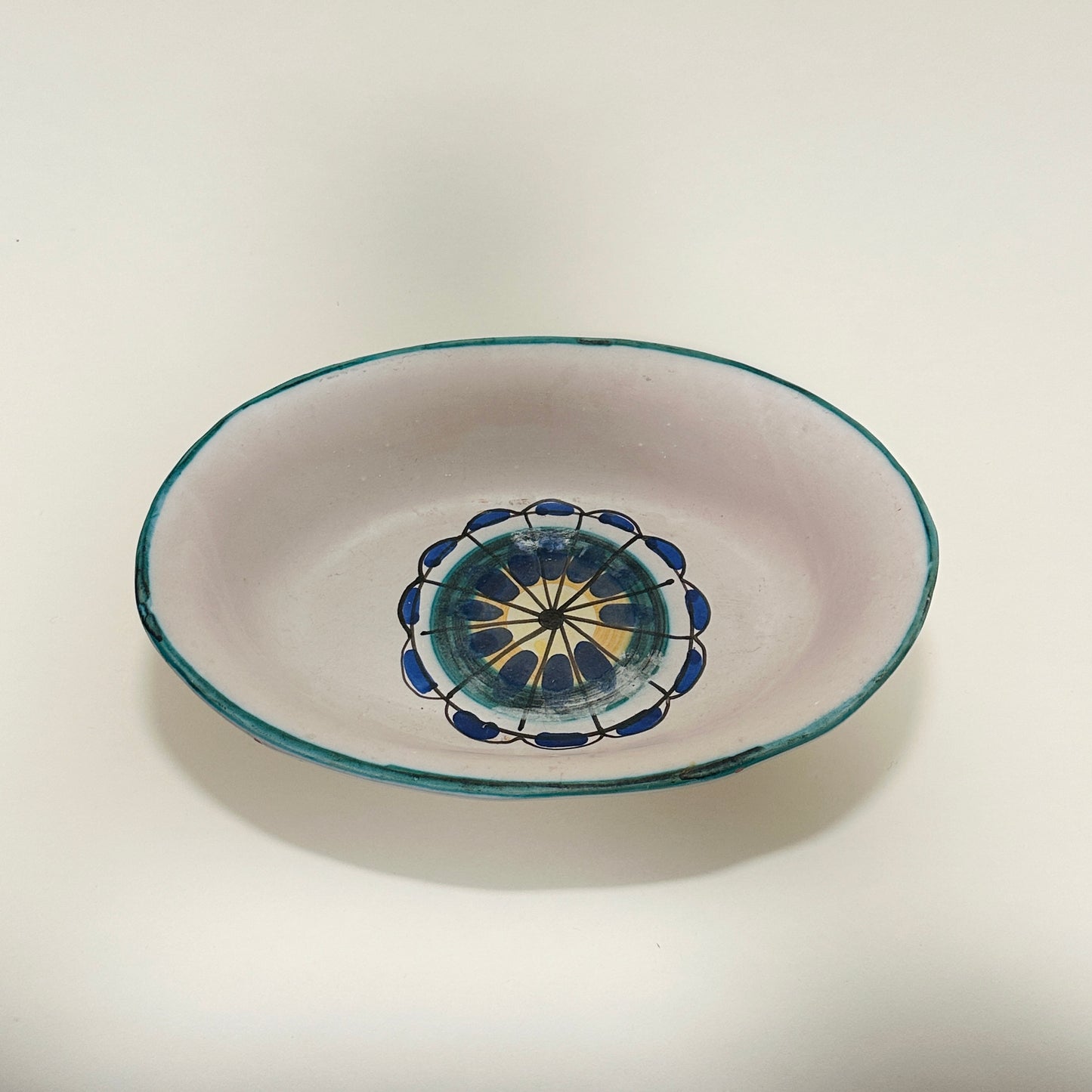 Vintage Italian ceramic hand-painted serving bowl (green/blue)
