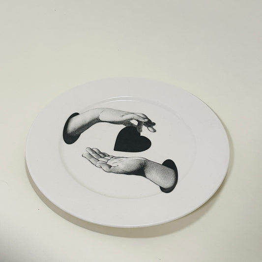 Hands and heart, printed decorative plate, vintage