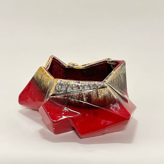 Red beige brown ceramic bowl, vintage