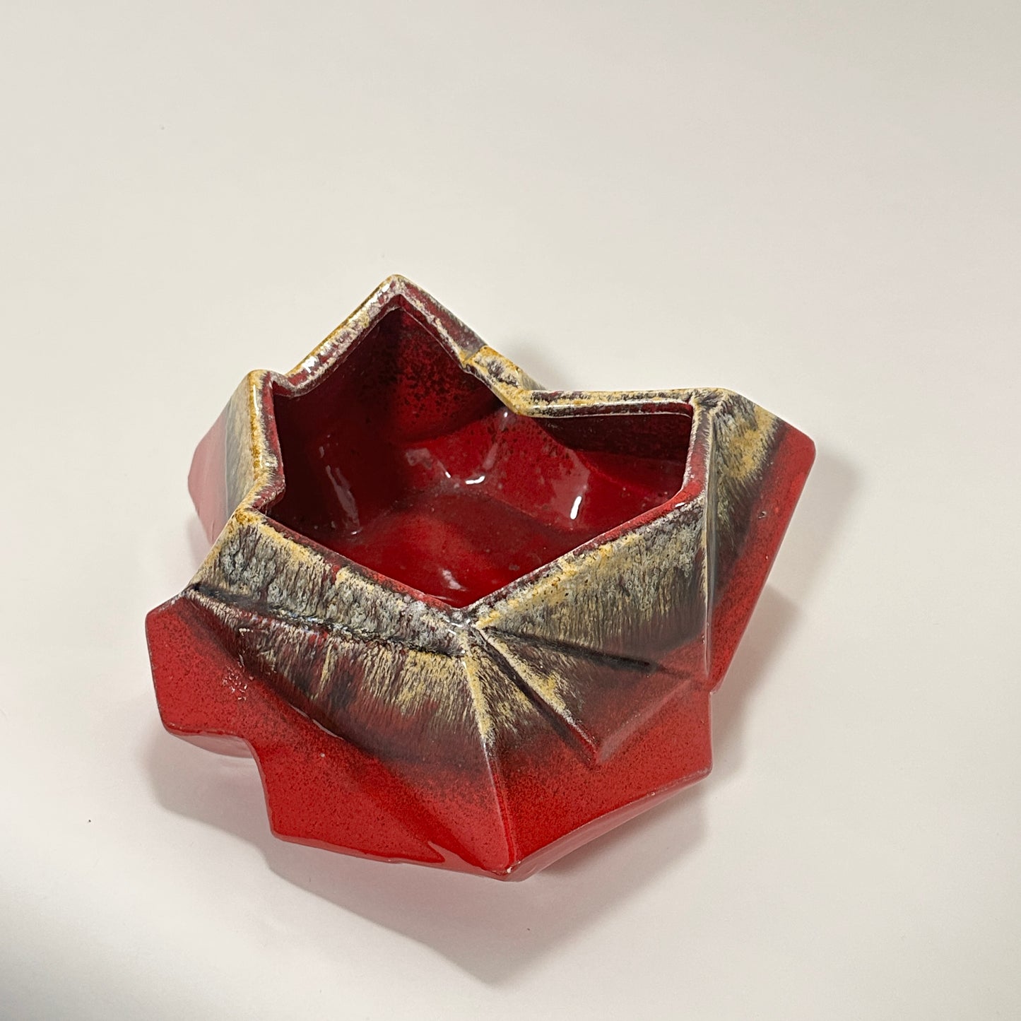 Red beige brown ceramic bowl, vintage