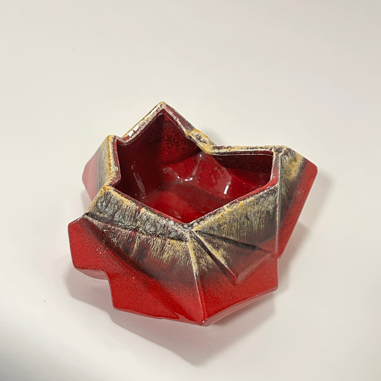 Red beige brown ceramic bowl, vintage