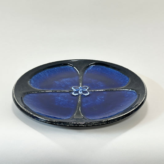 Large black and blue ceramic plate, vintage