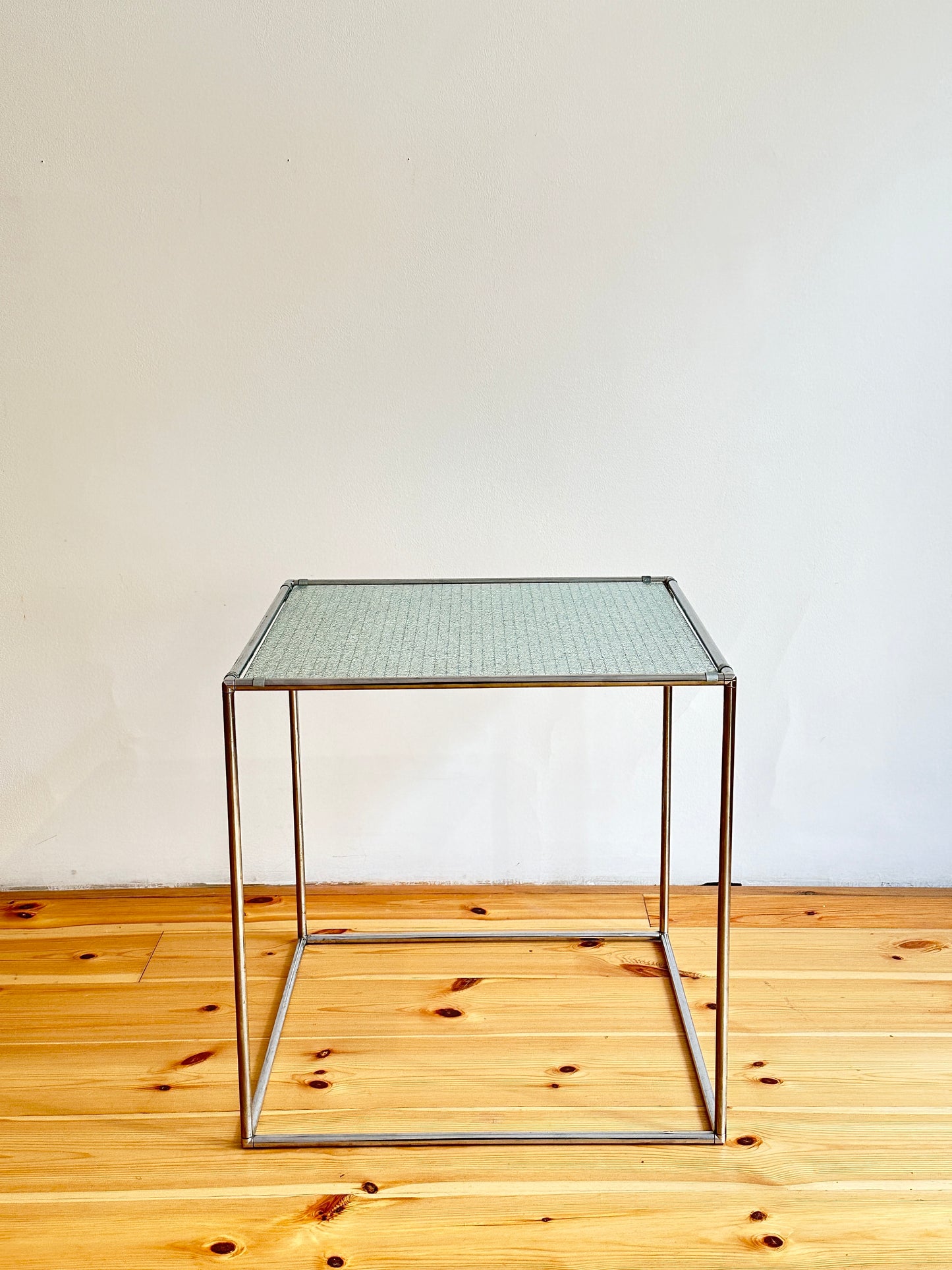 Glass and chrome side tables, vintage
