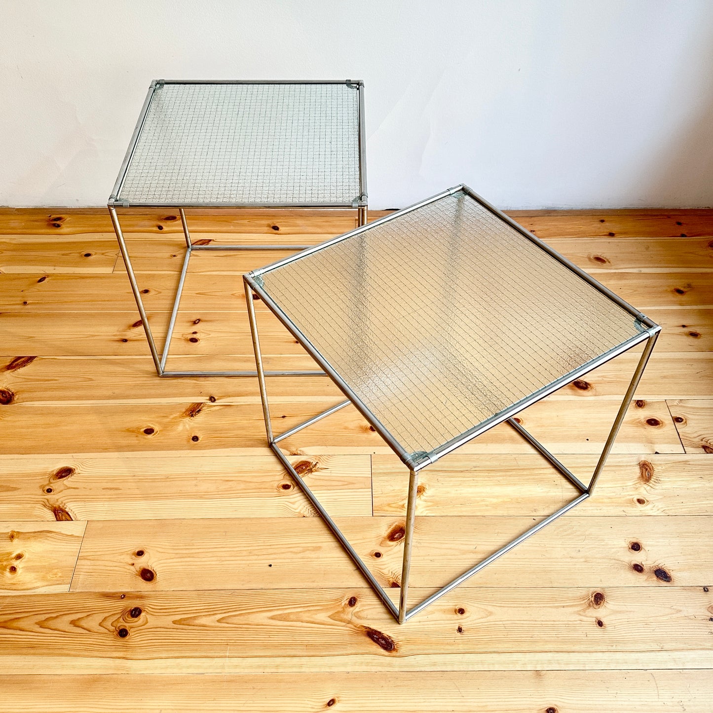 Glass and chrome side tables, vintage
