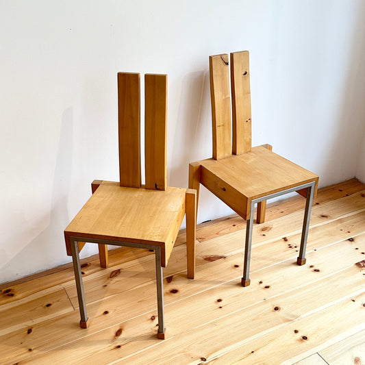 Pair of wood and metal chairs, vintage