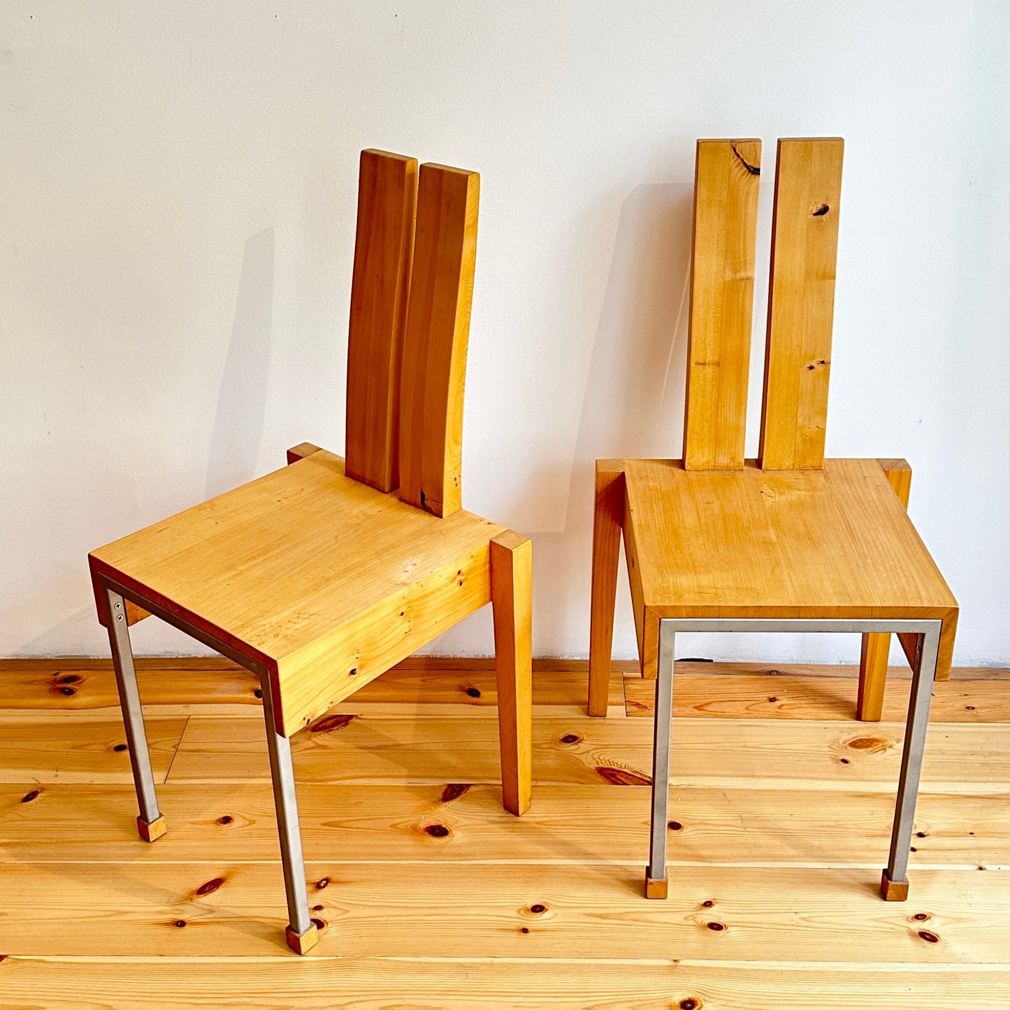 Pair of wood and metal chairs, vintage