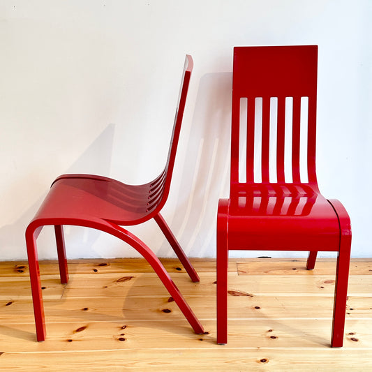 Set of 4 deep red dining chairs, Gärsnäs, vintage
