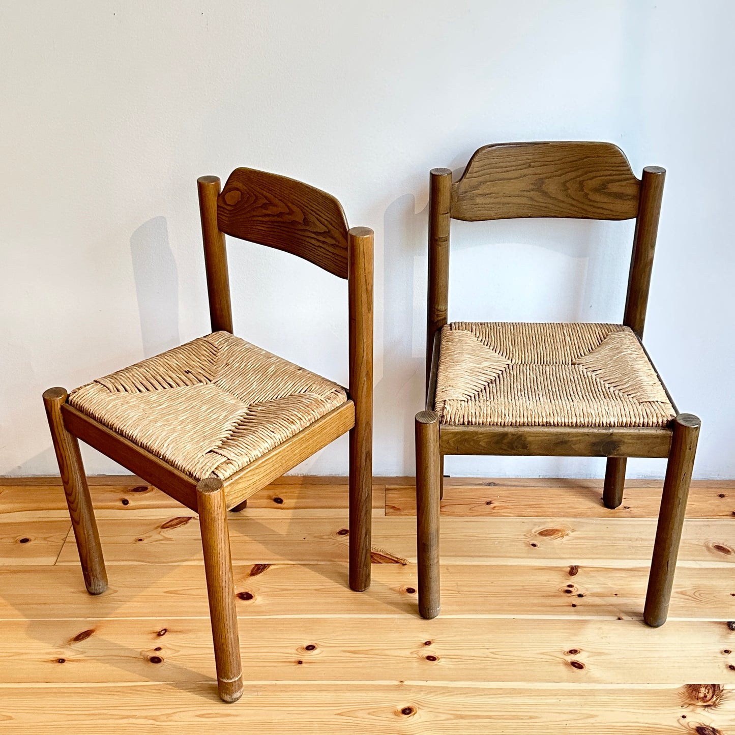 Set of 4 wood and wicker dining chairs, vintage