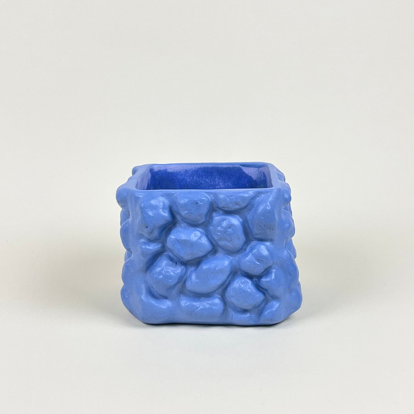 Blue stoneware pot by Emma Friberg