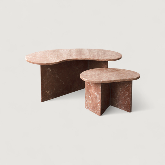 Coffee table duo in marble by Public Studio