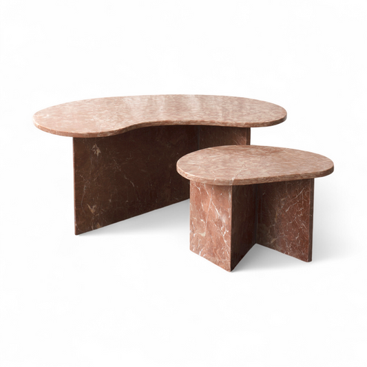 Coffee table duo in marble by Public Studio