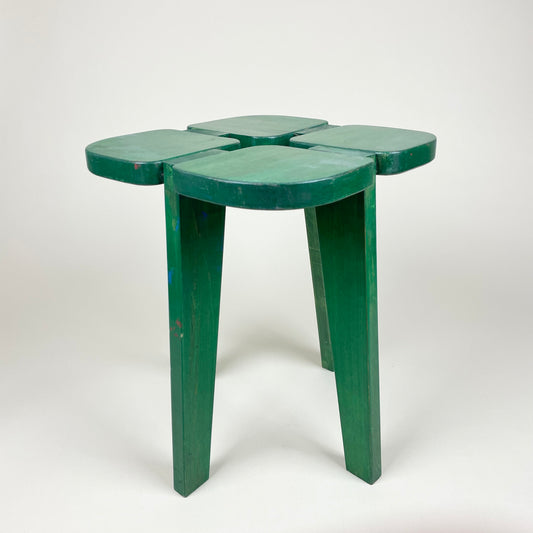 Vintage green wooden pine stool
